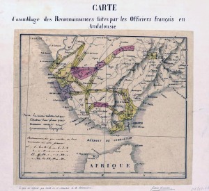 Mapa de los reconocimientos de los ingenieros franceses sobre la "Línea del Guadalete" (Cartoteca del Ejército, Madrid).